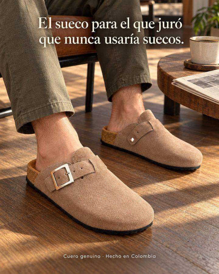 Hombre usando suecos en cuero con pantalón chino