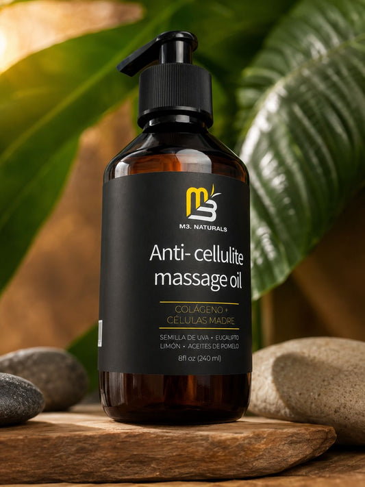 Aceite Anticelulitis M3 Naturals, frasco ámbar de 240 ml