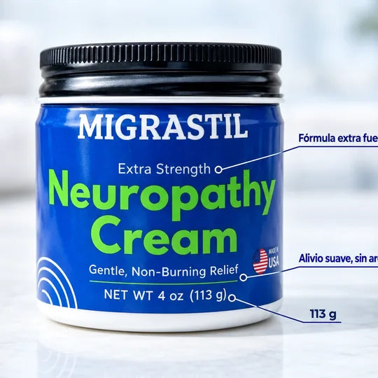 Primer plano del frasco de Migrastil